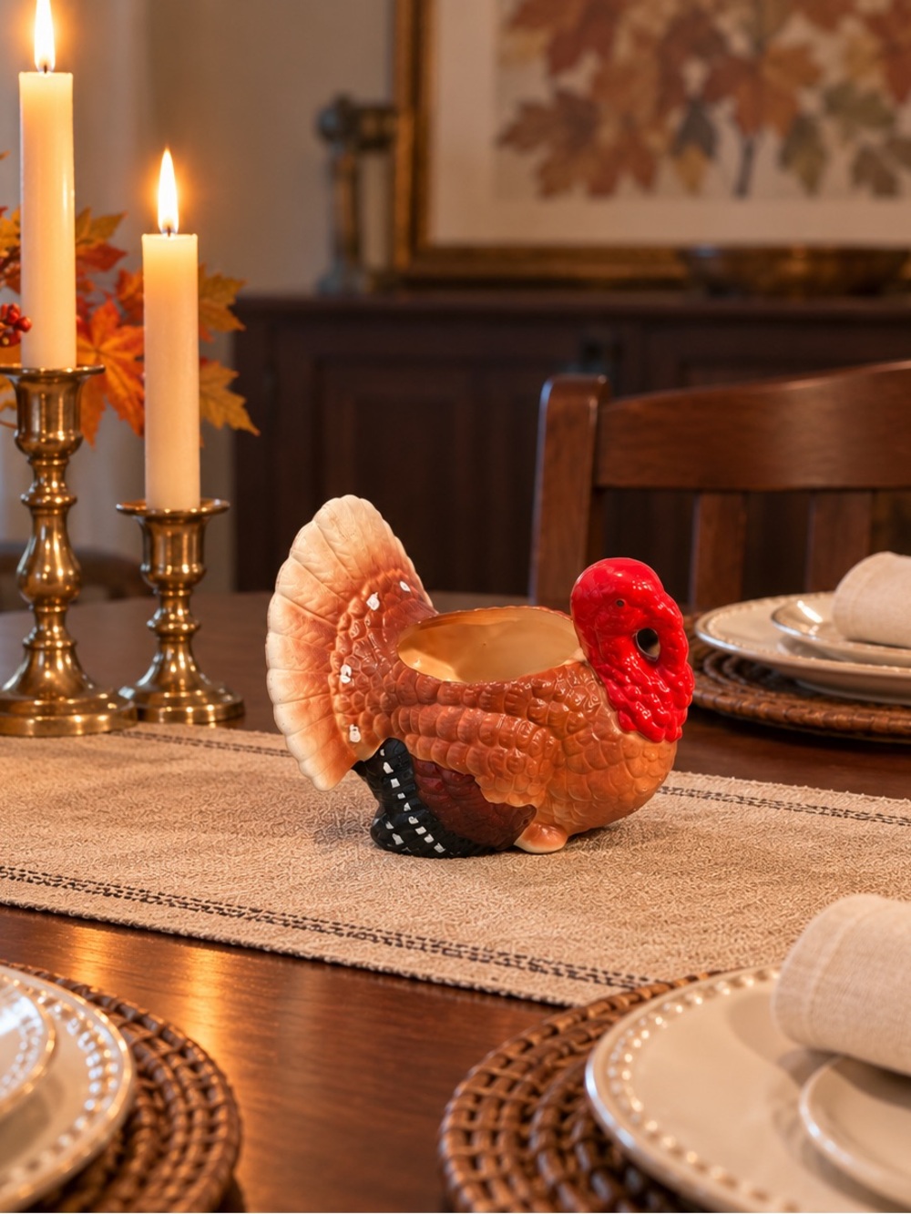 Festive Brown Turkey Serving Bowl - Classic Holiday Table Accent MCM
